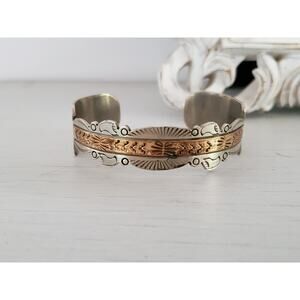 Sterling Silver and Brass Native American Bangle Bracelet